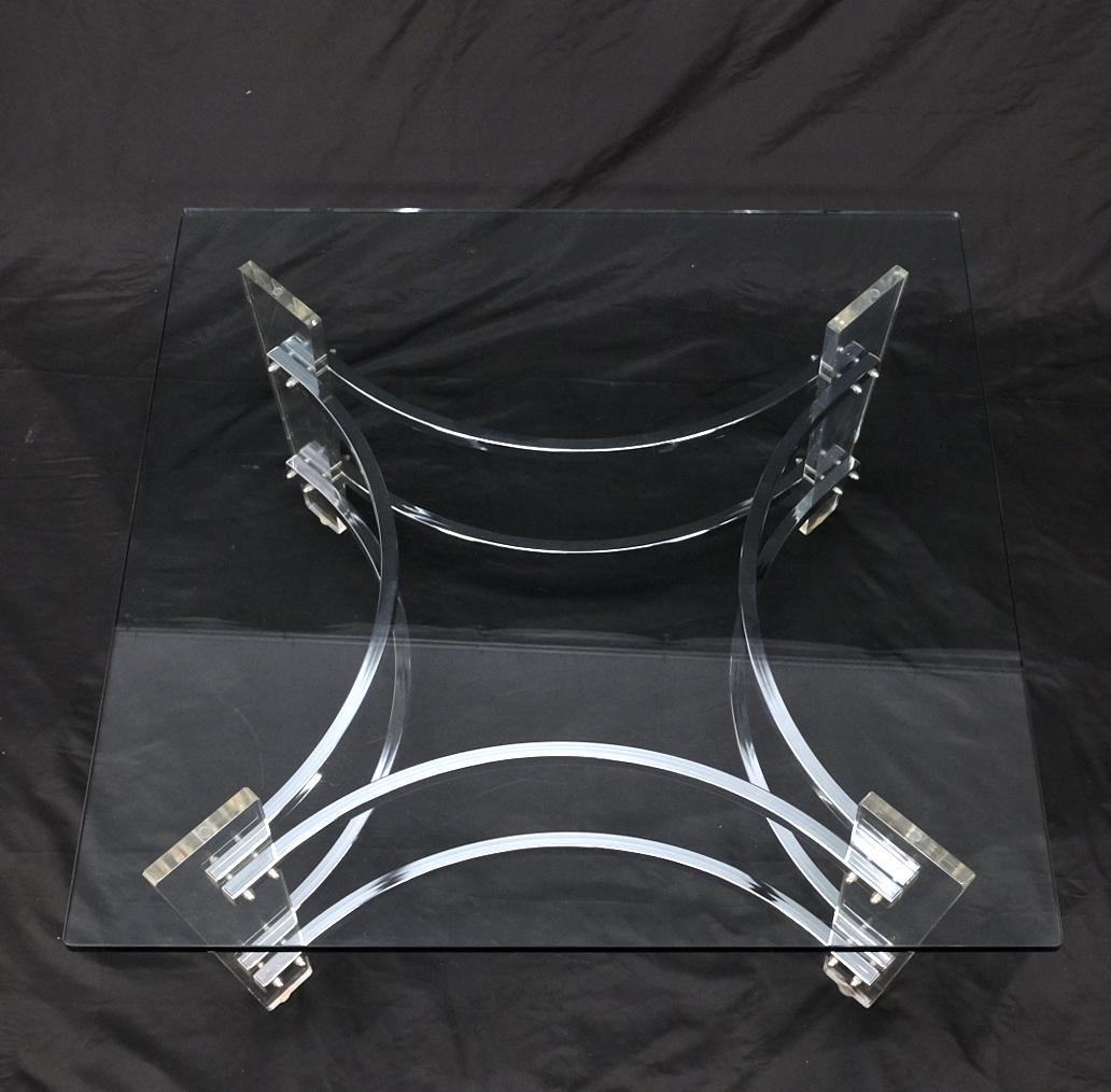 20th Century Charles Hollis Jones Lucite Chrome Square Glass Top Coffee Center Table For Sale