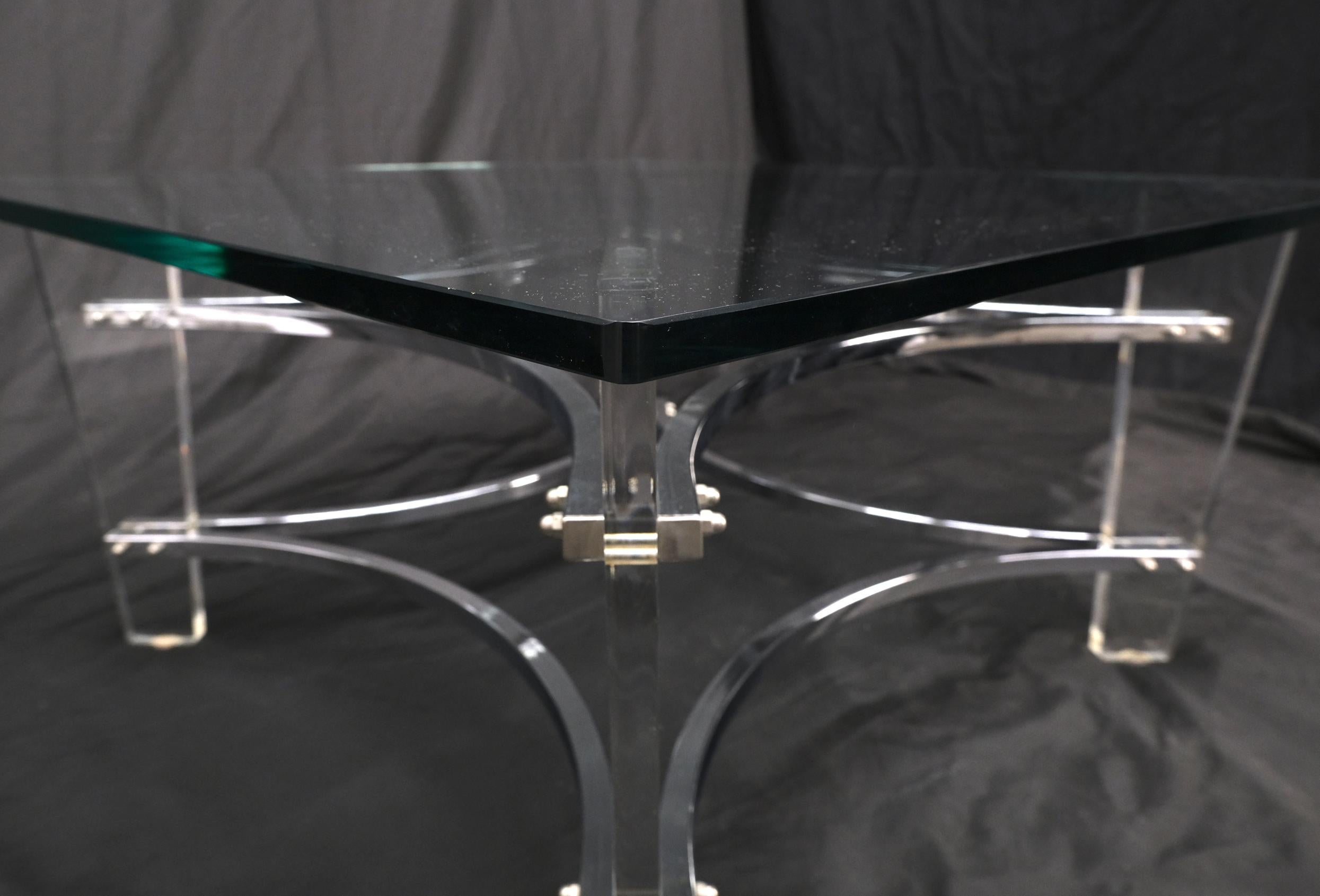 Charles Hollis Jones Lucite Chrome Square Glass Top Coffee Center Table For Sale 3