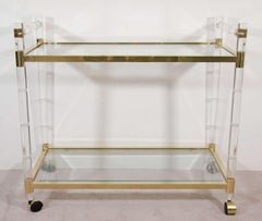 Charles Hollis Jones Lucite Faux-Bamboo and Brass Bar Cart