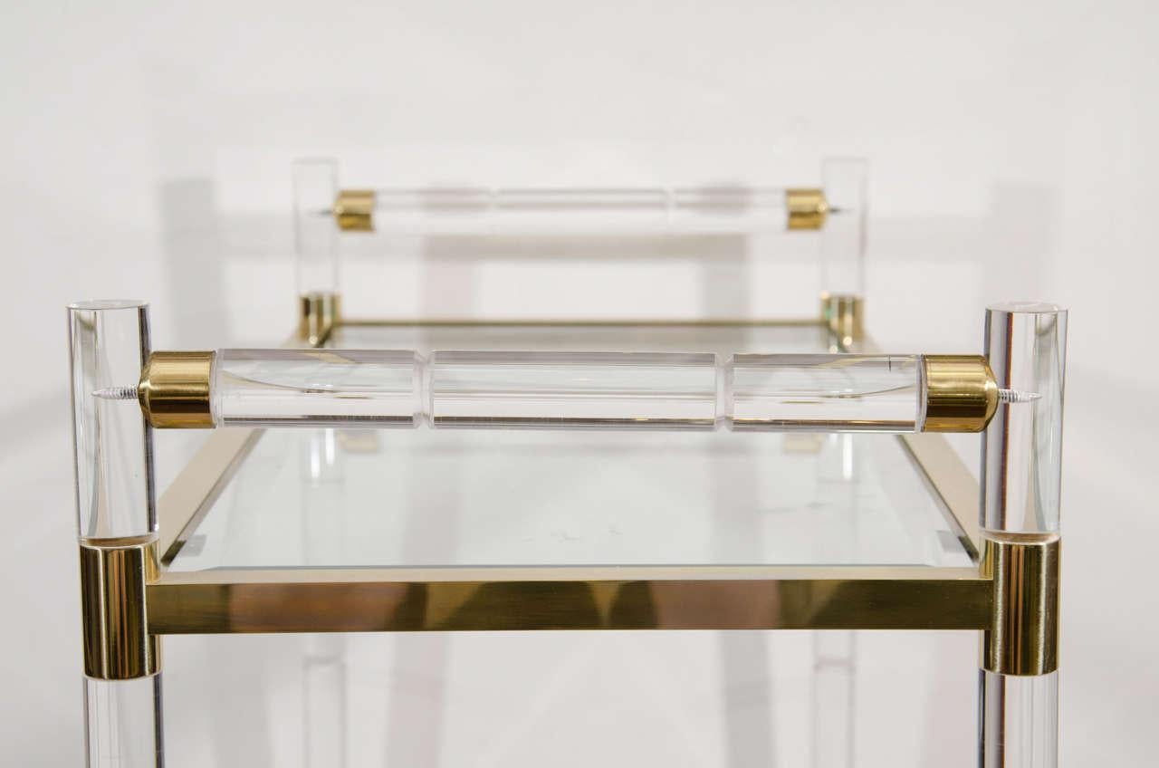 Charles Hollis Jones Lucite Faux-Bamboo and Brass Bar Cart In Good Condition In Dallas, TX