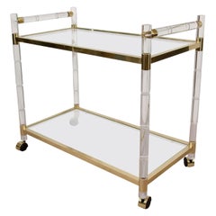 Charles Hollis Jones Lucite Faux-Bamboo and Brass Bar Cart