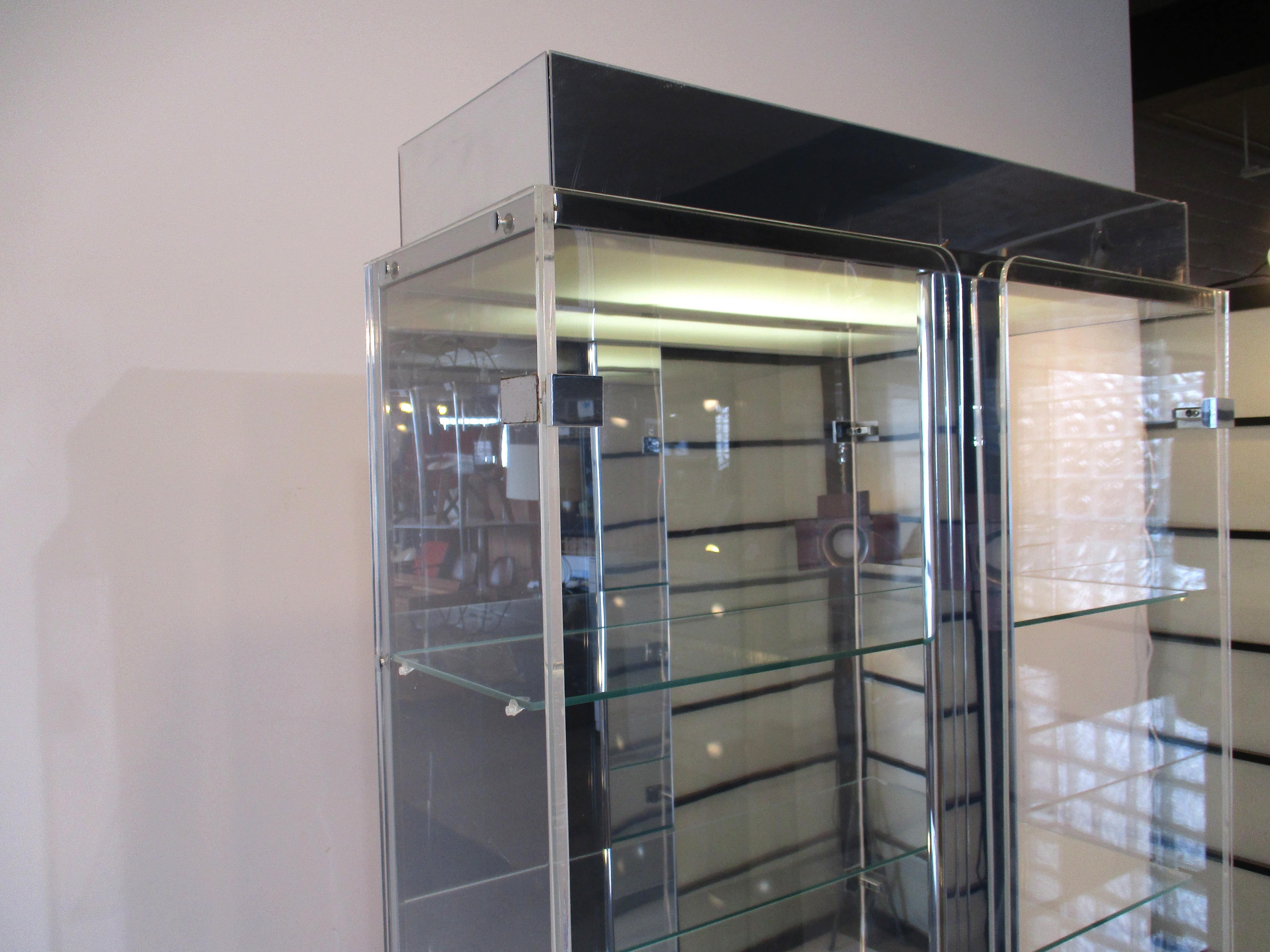 Modern Charles Hollis Jones Lucite / Glass Display Cabinet   For Sale