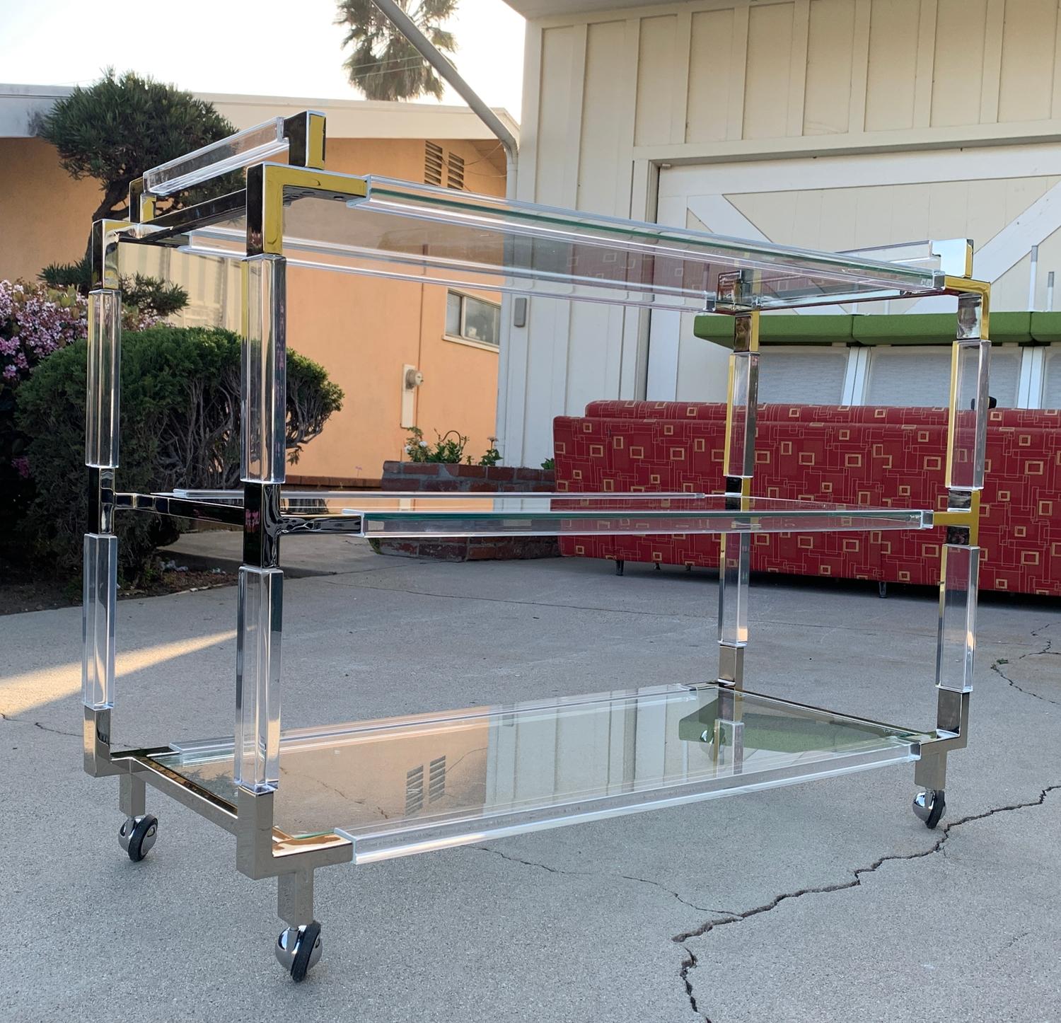 Charles Hollis Jones Lucite & Nickel Bar Cart from the 