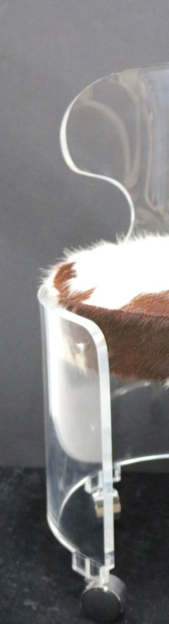 Charles Hollis Jones Lucite Vanity Chair, Glam in Real Hair Hide-HIll Mfg.Label