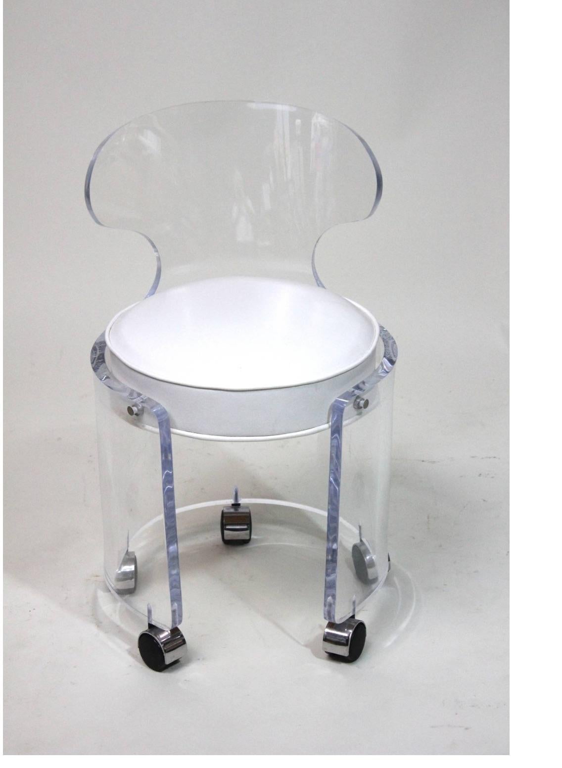 Charles Hollis Jones Lucite Vanity Chair, Glam in Real Hair Hide-HIll Mfg.Label For Sale 1