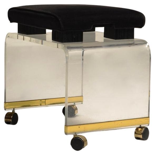 Charles Hollis Jones Lucite Waterfall Stool on Casters For Sale