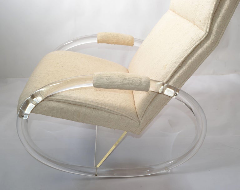 Charles Hollis Jones Lucite, Wood and Haitian Cotton Fabric Upholstery