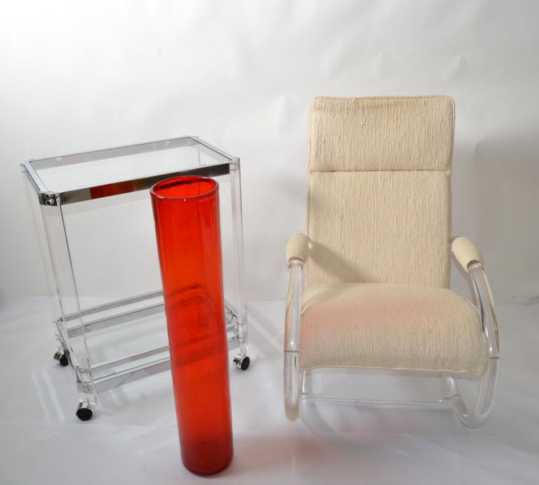 Charles Hollis Jones Lucite, Wood and Haitian Cotton Fabric Upholstery
