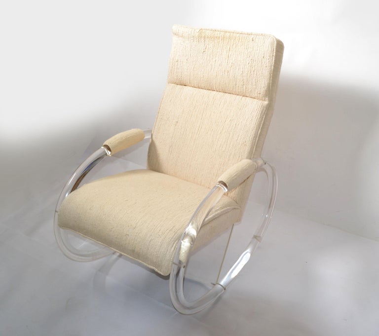 Charles Hollis Jones Lucite, Wood and Haitian Cotton Fabric Upholstery