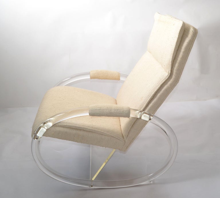 Charles Hollis Jones Lucite, Wood and Haitian Cotton Fabric Upholstery