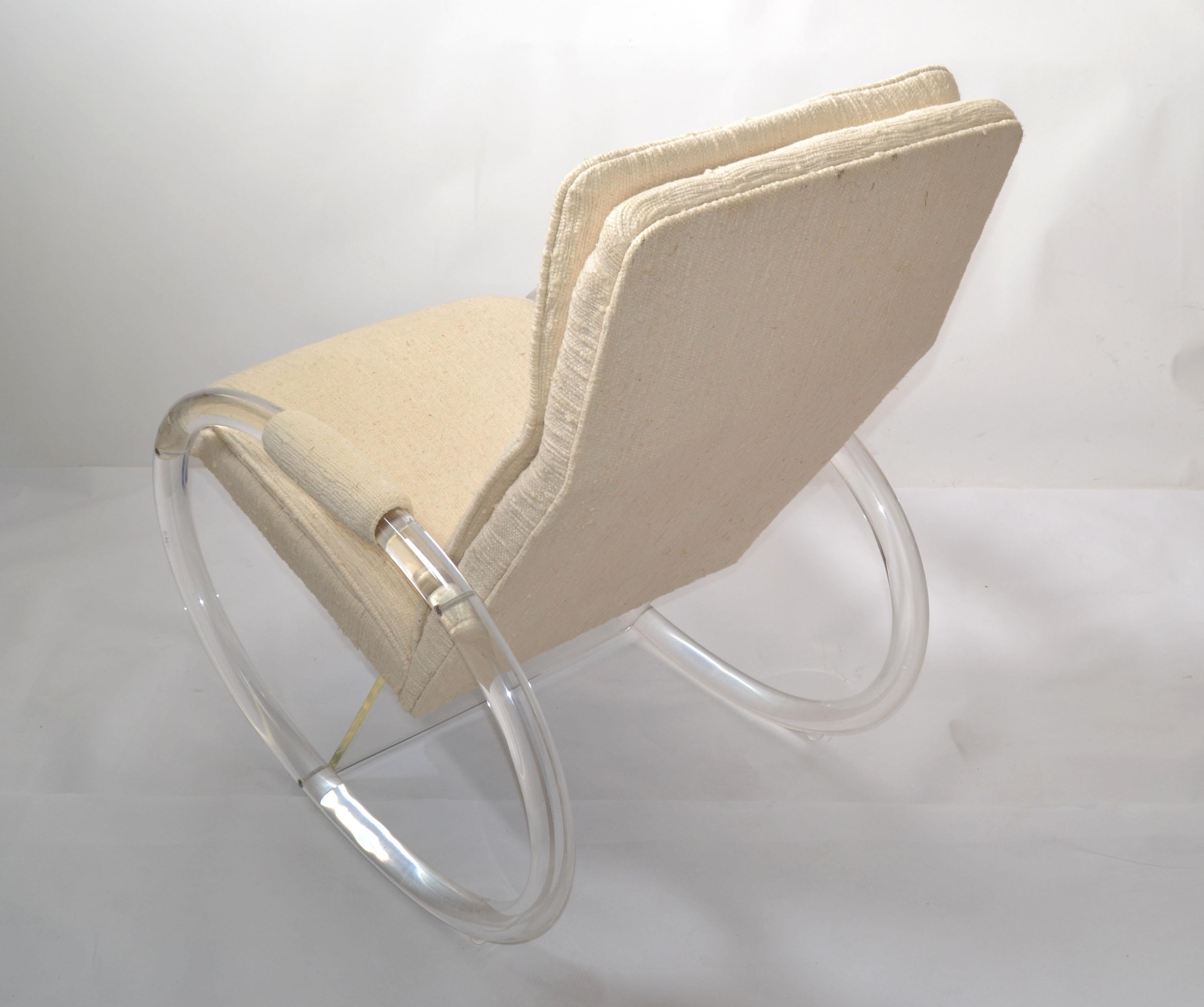 20th Century Charles Hollis Jones Lucite, Wood & Haitian Cotton Fabric Upholstery Hill MFG For Sale