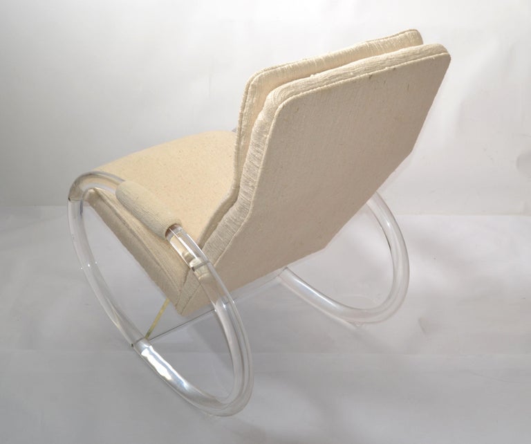Charles Hollis Jones Lucite, Wood and Haitian Cotton Fabric Upholstery