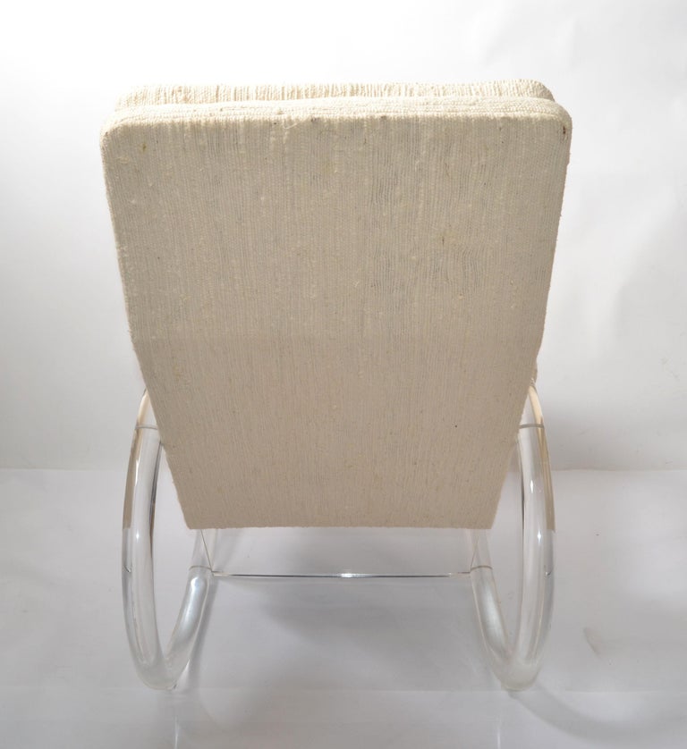 Charles Hollis Jones Lucite, Wood and Haitian Cotton Fabric Upholstery