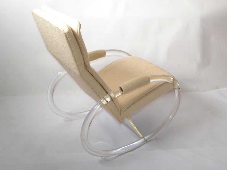 Charles Hollis Jones Lucite, Wood and Haitian Cotton Fabric Upholstery