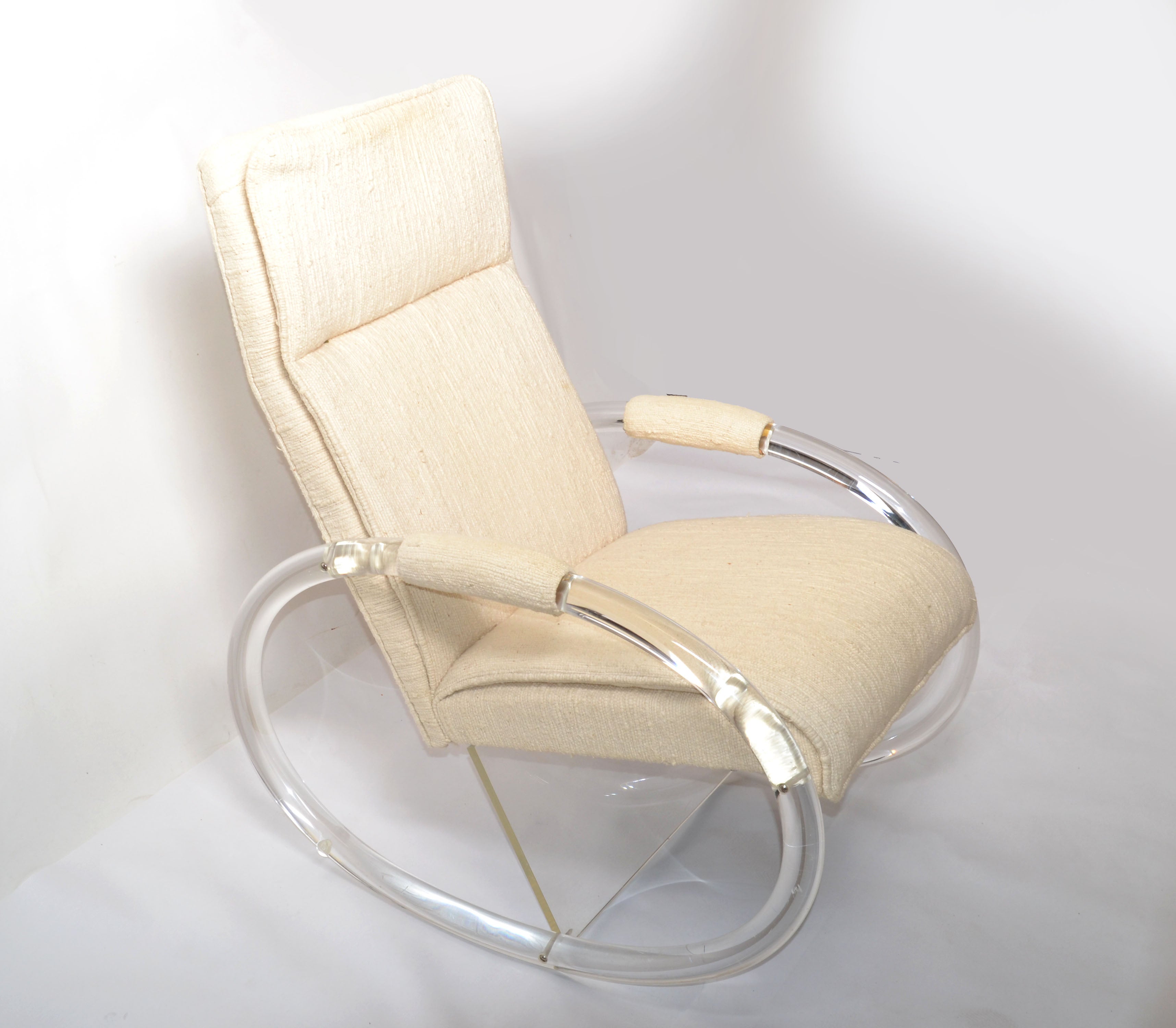 Charles Hollis Jones Lucite, Wood & Haitian Cotton Fabric Upholstery Hill MFG