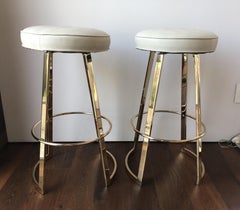 Charles Hollis Jones "Mathis" Swivel Bar Stools in Polished Brass