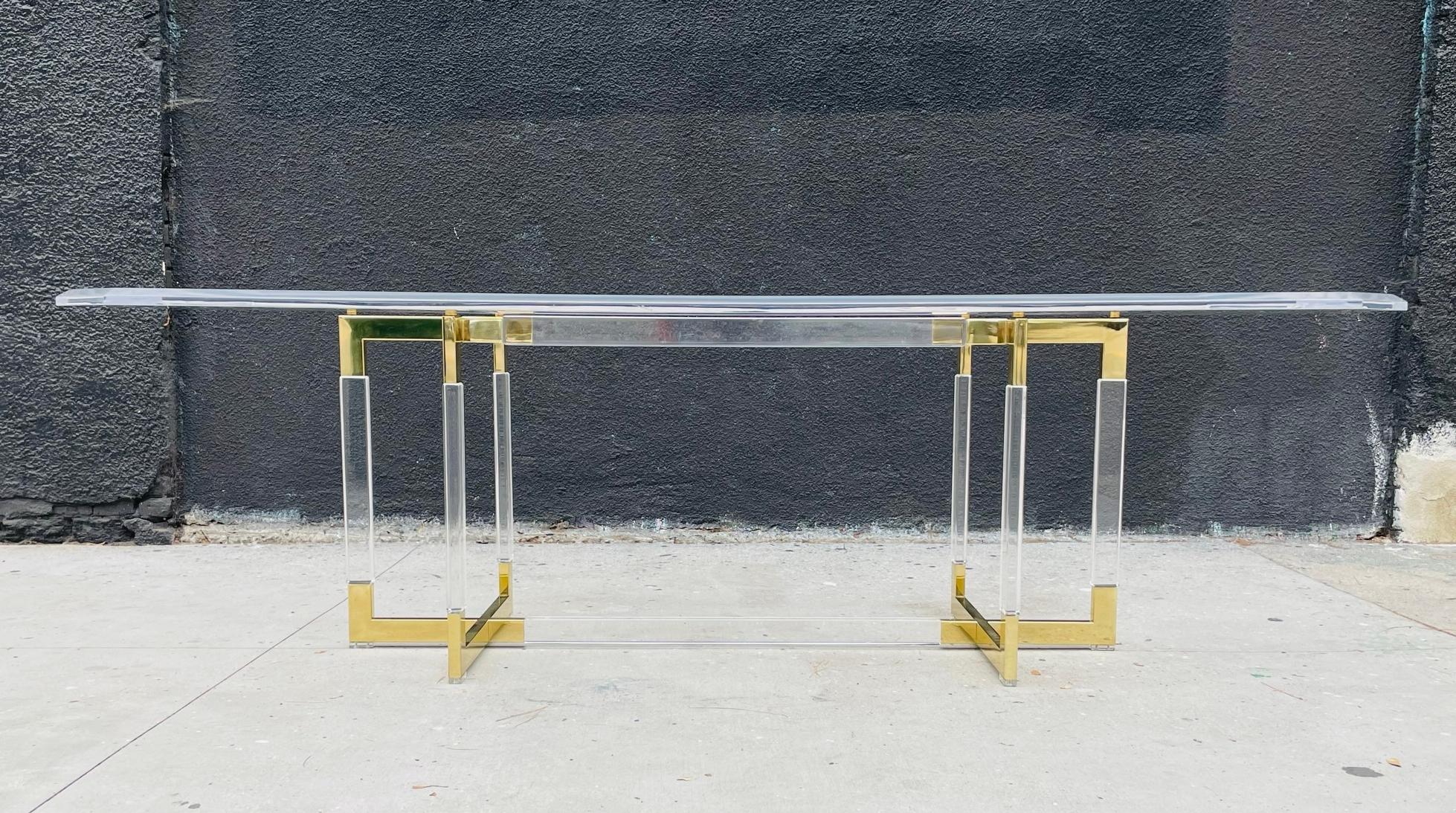 Charles Hollis Jones Lucite & Brass Dining Table from the 