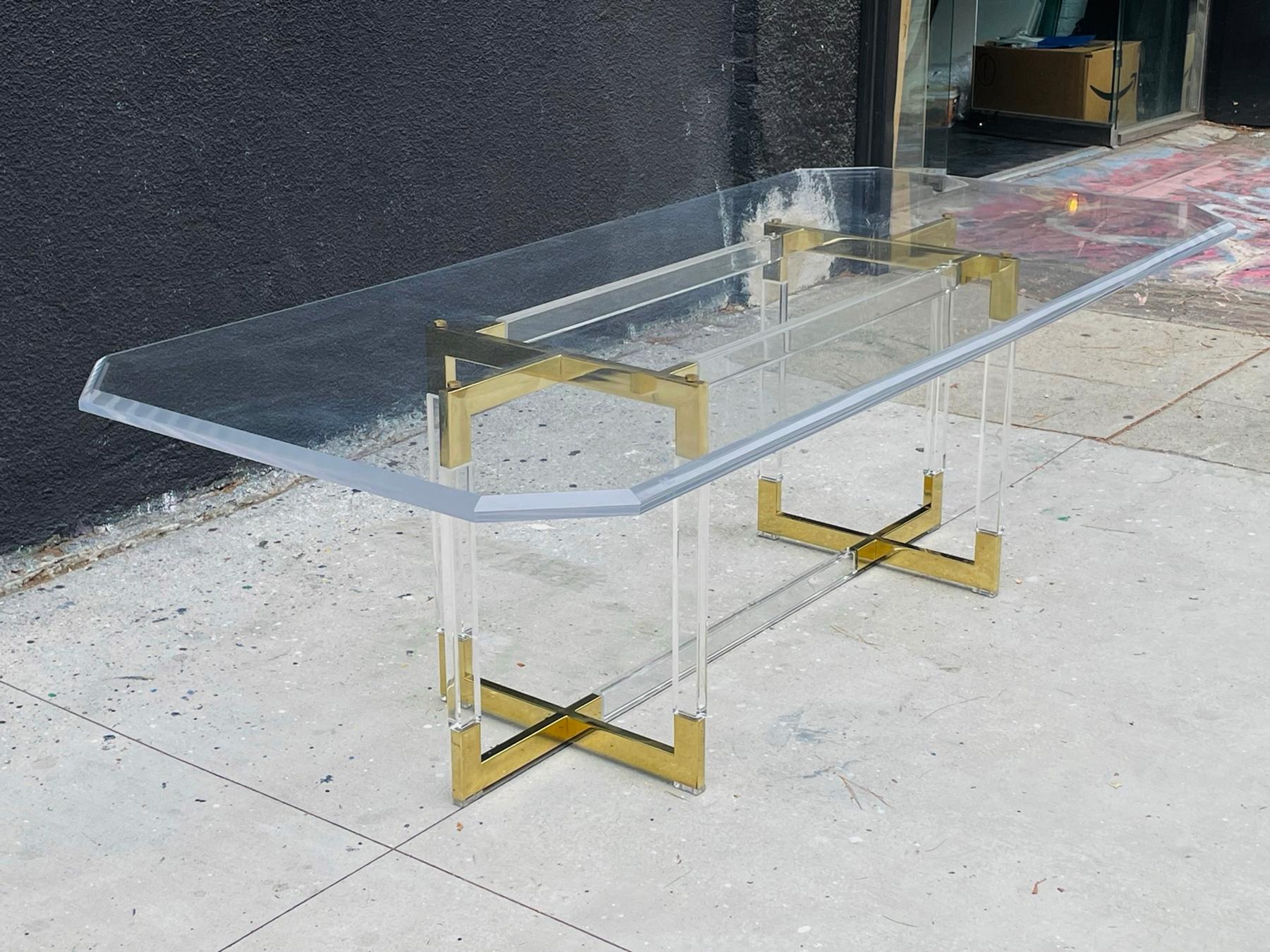 Charles Hollis Jones Lucite & Brass Dining Table from the 