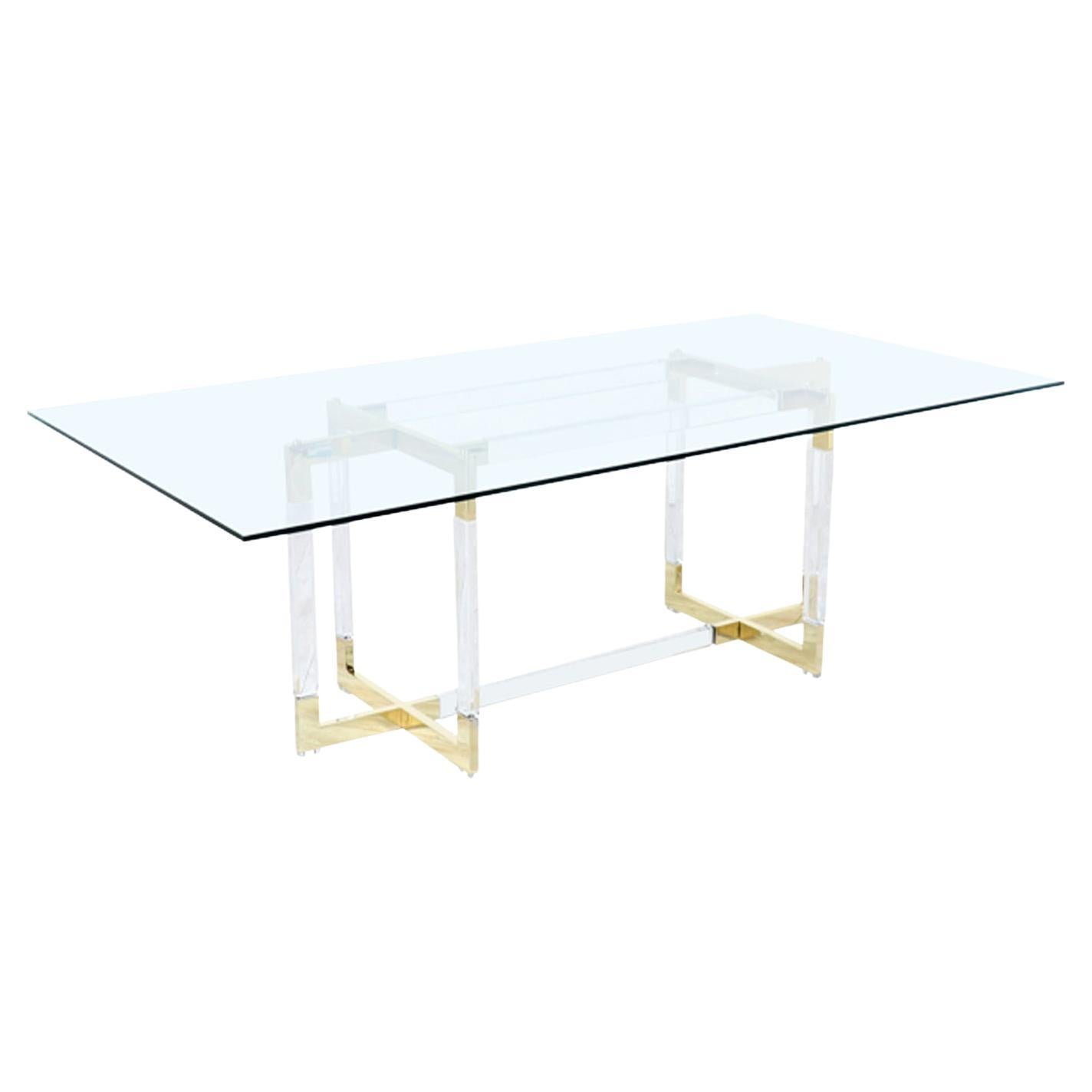 Expertly Restored - Charles Hollis Jones "Metric" Lucite & Brass Dining Table  For Sale