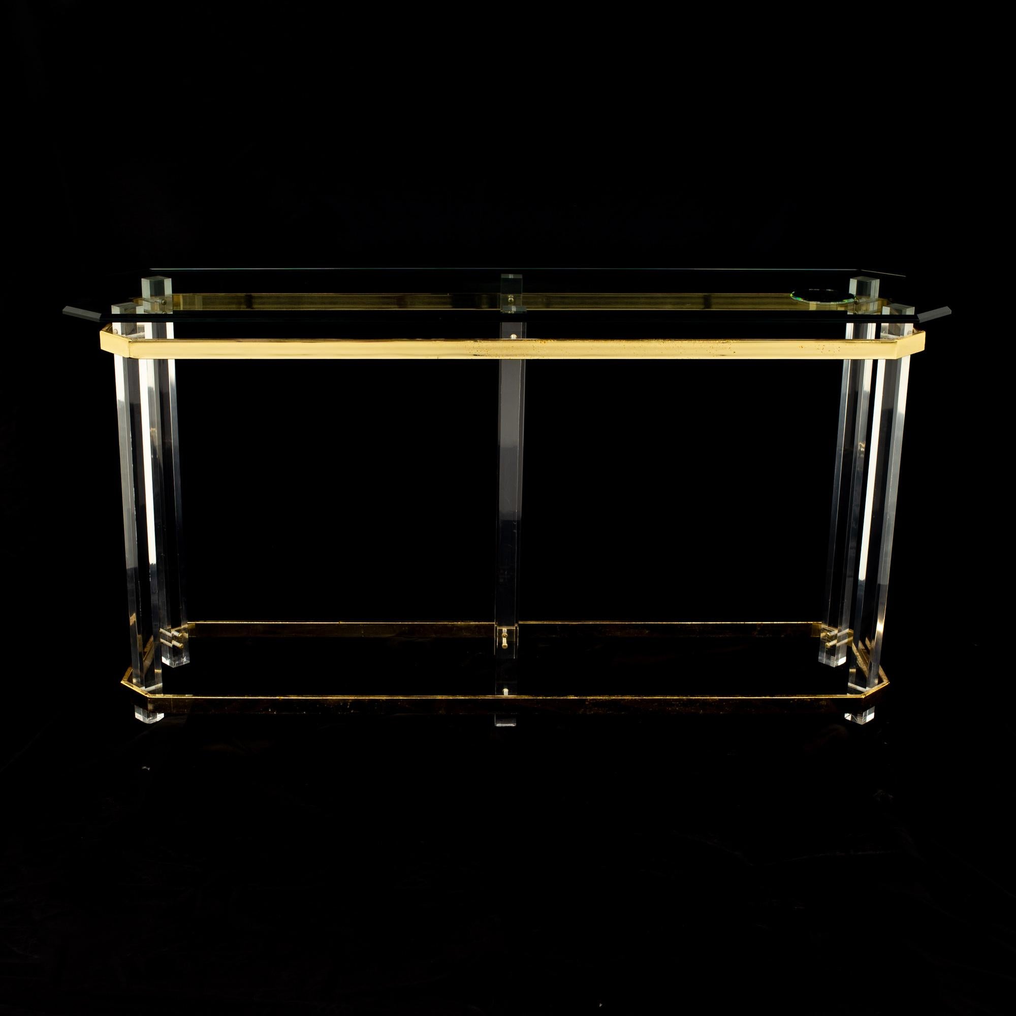 Mid-Century Modern Charles Hollis Jones Mid Century Brass and Lucite Foyer Entry Console Sofa Table