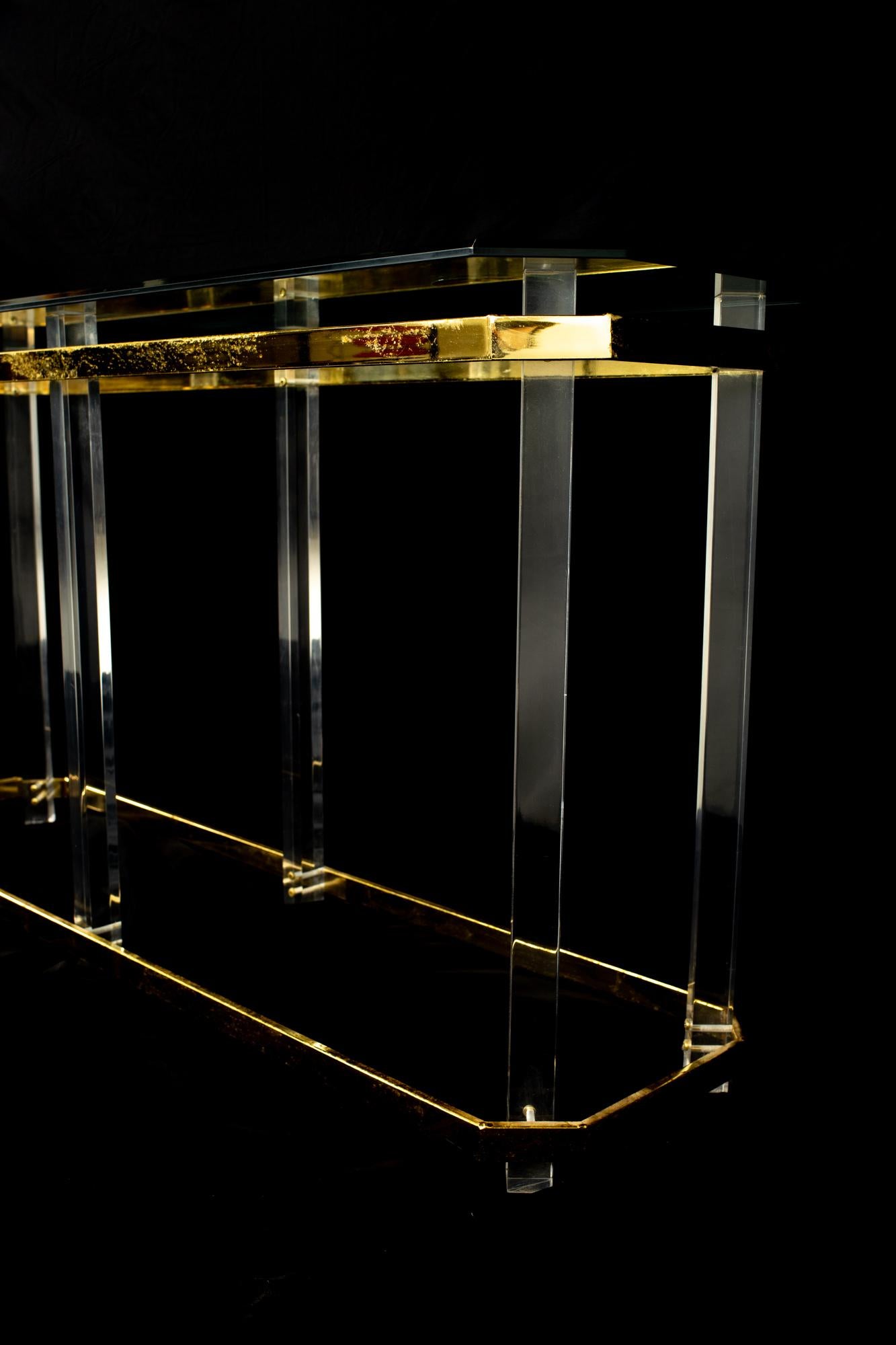 Charles Hollis Jones Mid Century Brass and Lucite Foyer Entry Console Sofa Table In Good Condition In Countryside, IL