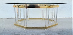 Charles Hollis Jones Mid Century Brass Lucite & Glass Coffee Table