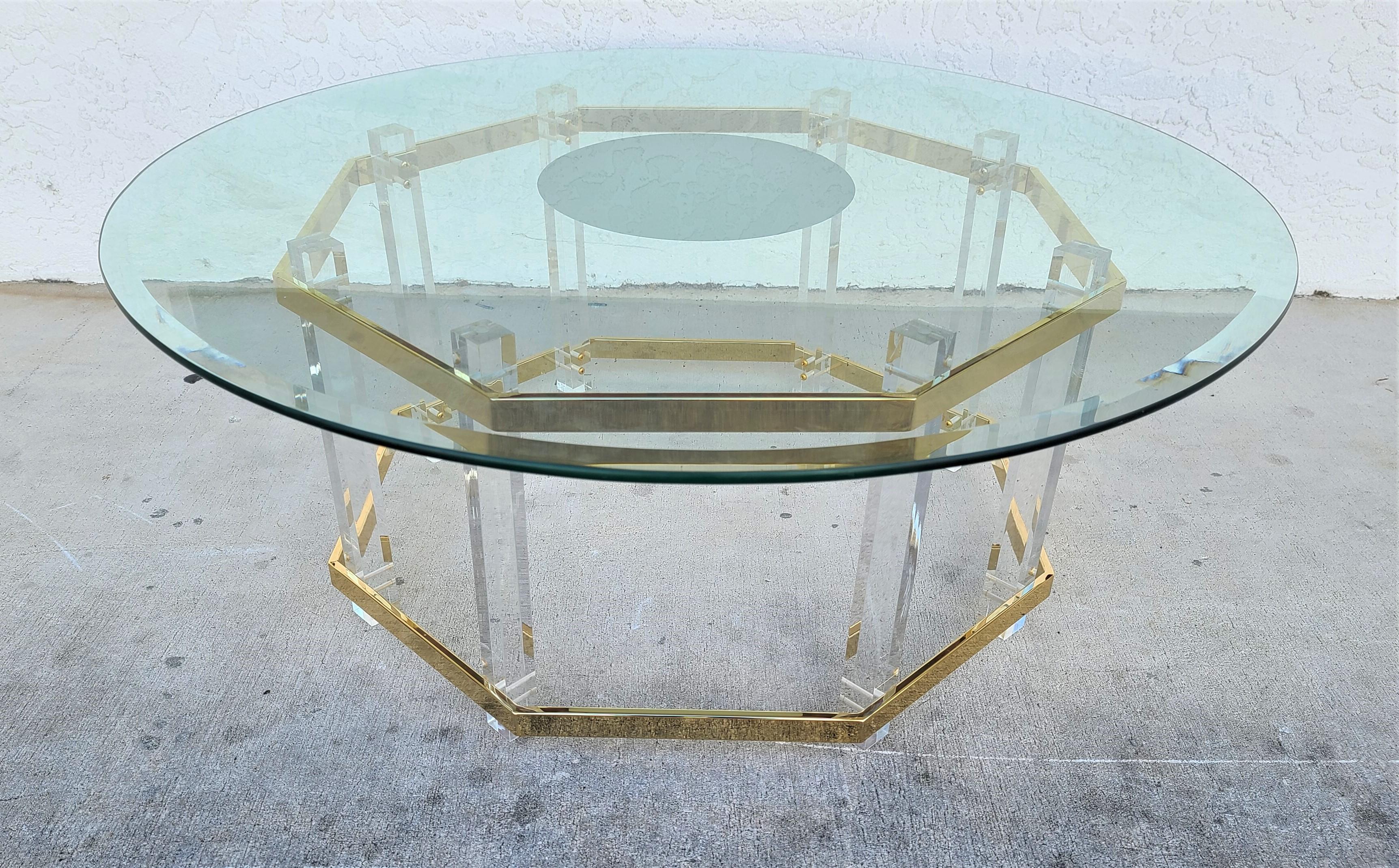 Mid-20th Century Charles Hollis Jones Mid Century Brass Lucite & Glass Coffee Table For Sale
