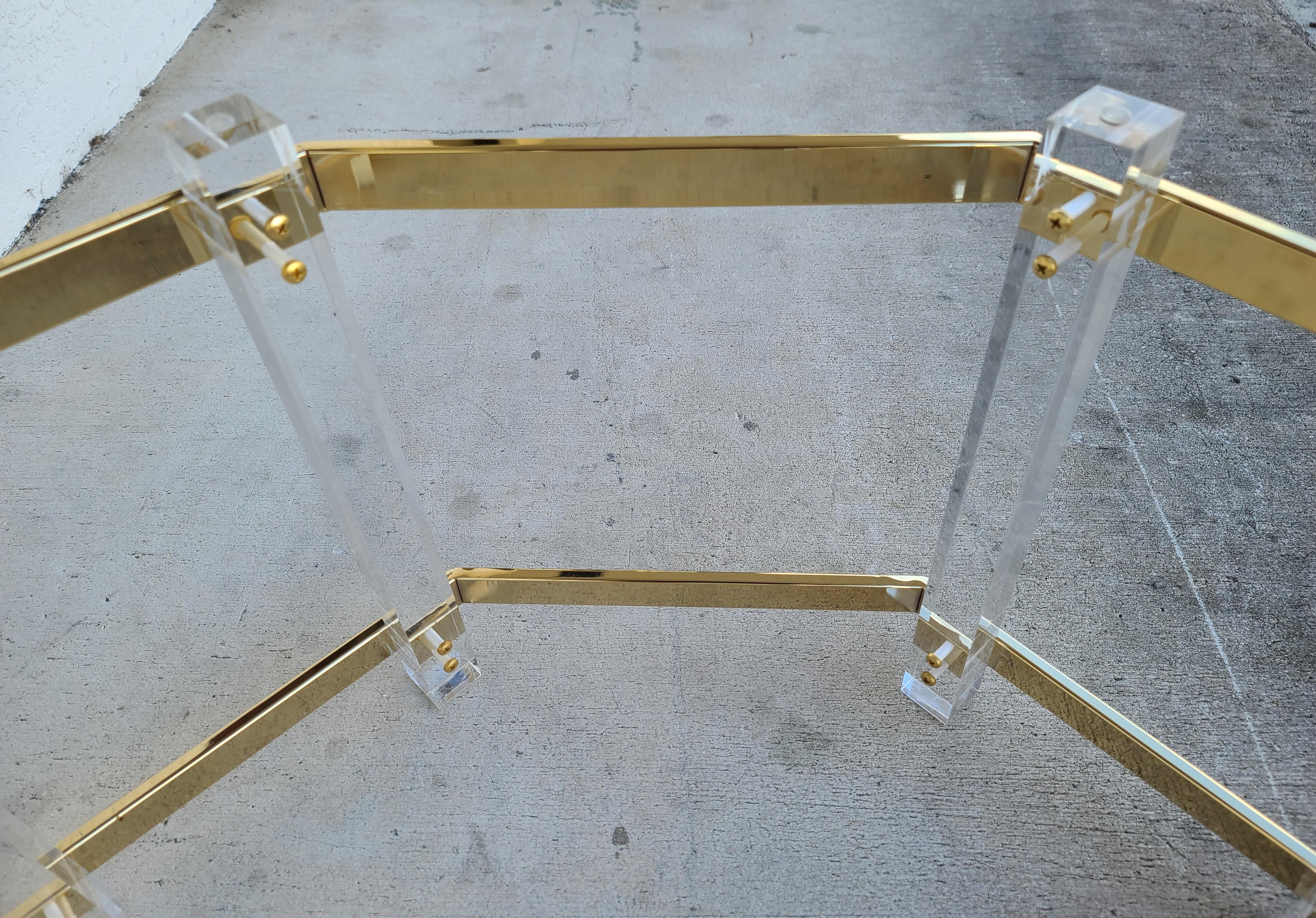 Charles Hollis Jones Mid Century Brass Lucite & Glass Coffee Table For Sale 3