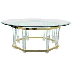 Charles Hollis Jones Mid Century Brass Lucite & Glass Coffee Table