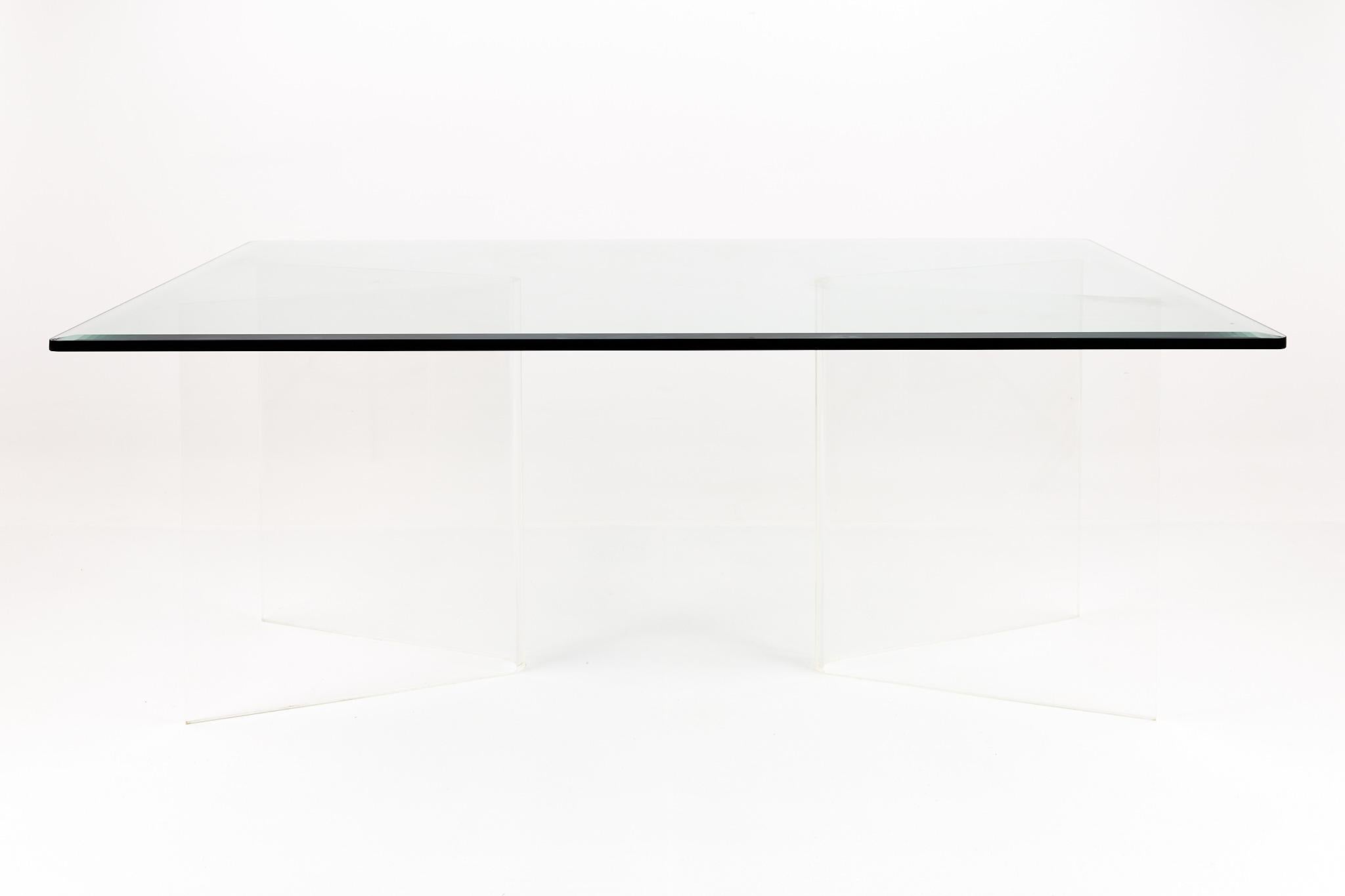 Mid-Century Modern Charles Hollis Jones Mid Century Glass and Lucite Base Dining Table For Sale