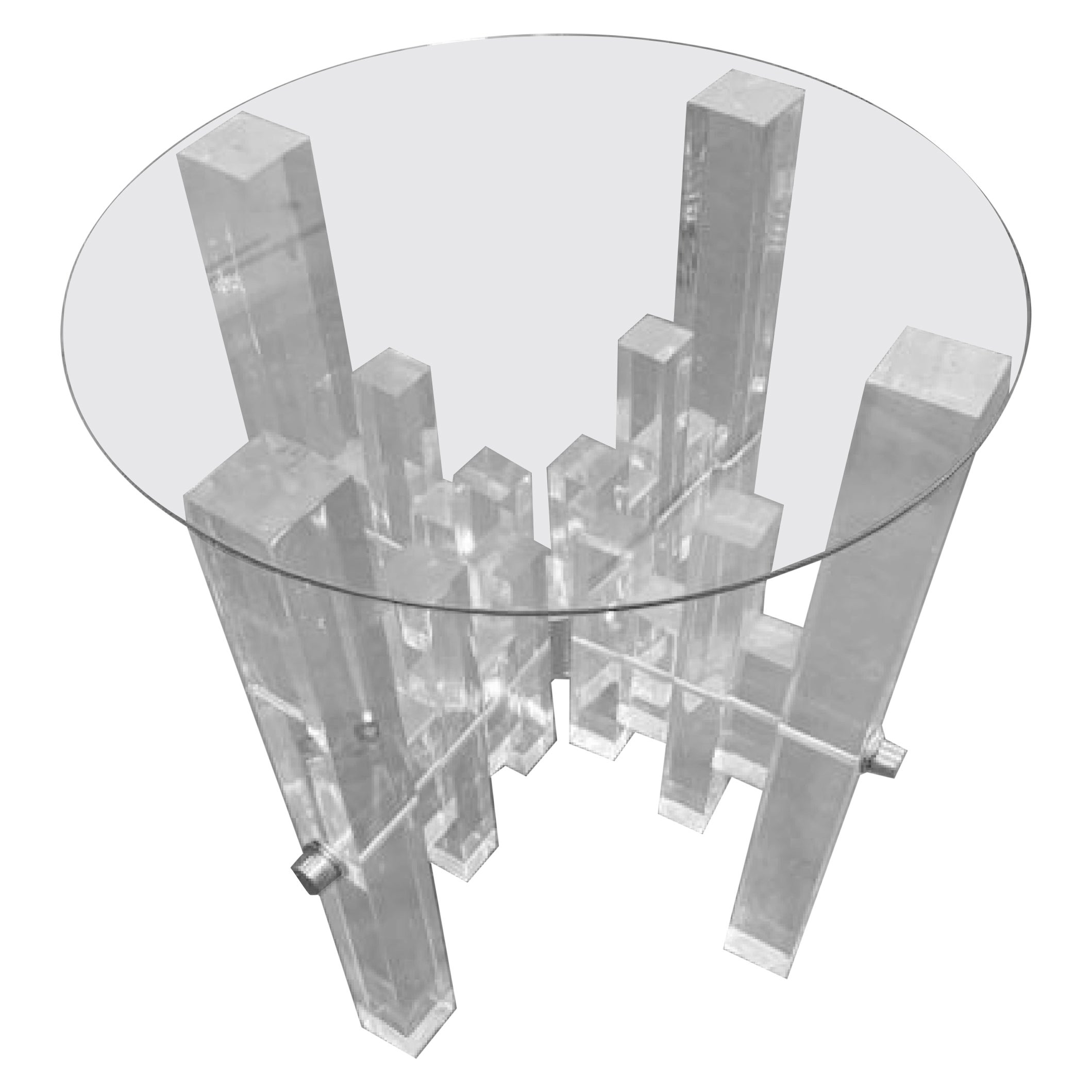 Charles Hollis Jones Mid-Century Lucite 
Polished Nickel Dining Table Base For Sale