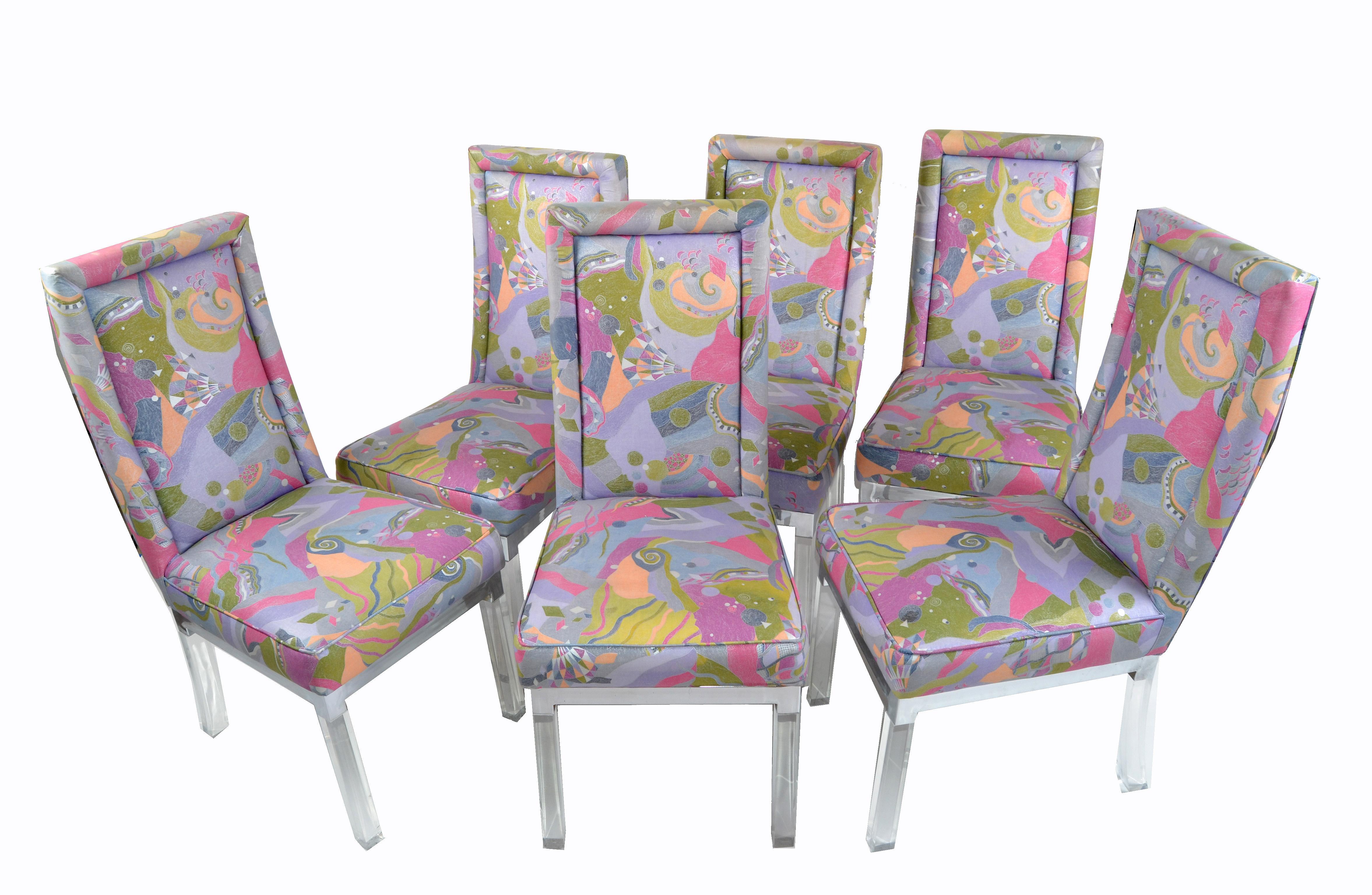 Charles Hollis Jones Mid-Century Modern Acrylic & Chrome Dining Chairs Set of 6 (chaises de salle à manger en acrylique et en chrome) en vente 5