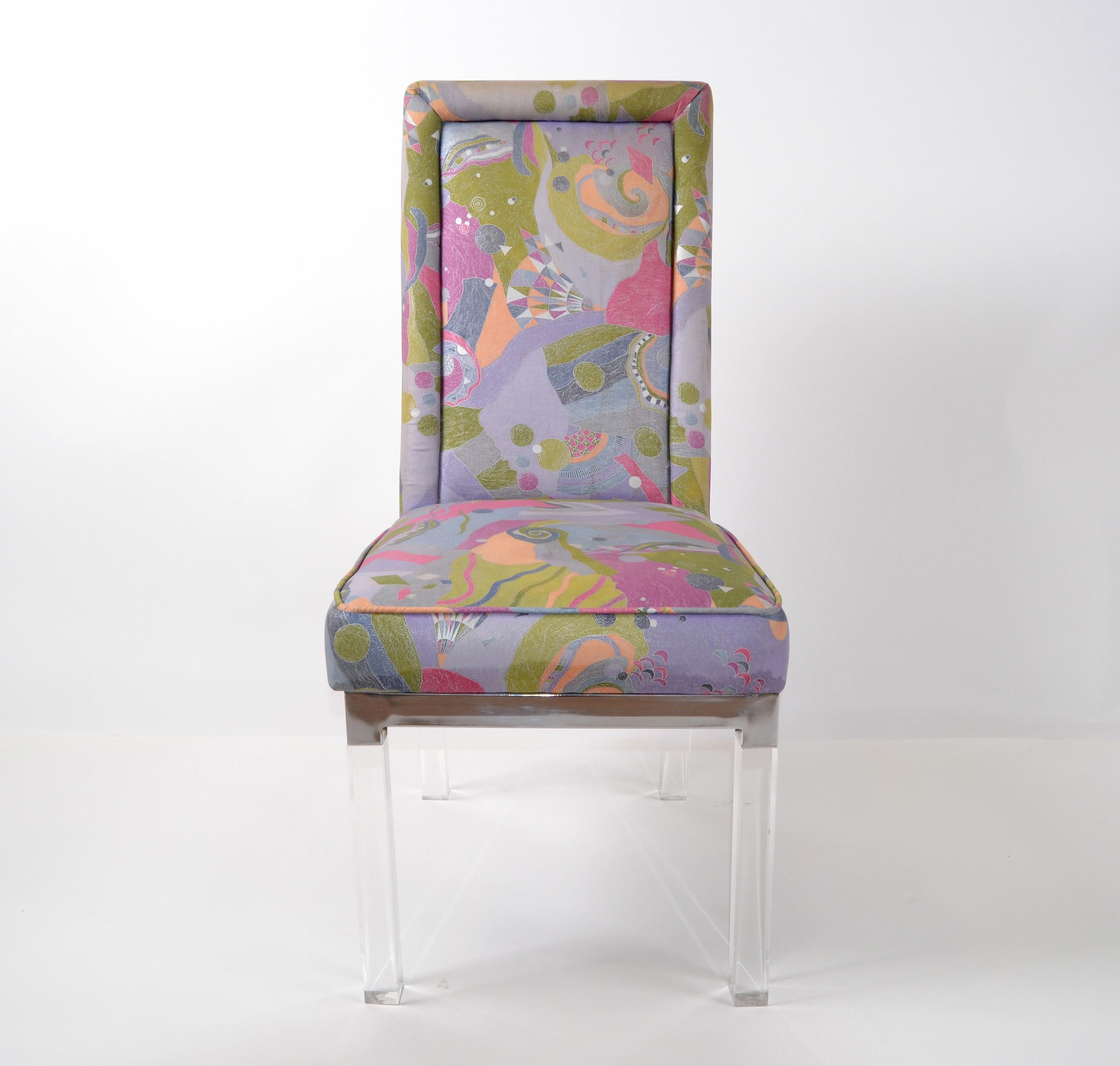 Américain Charles Hollis Jones Mid-Century Modern Acrylic & Chrome Dining Chairs Set of 6 (chaises de salle à manger en acrylique et en chrome) en vente