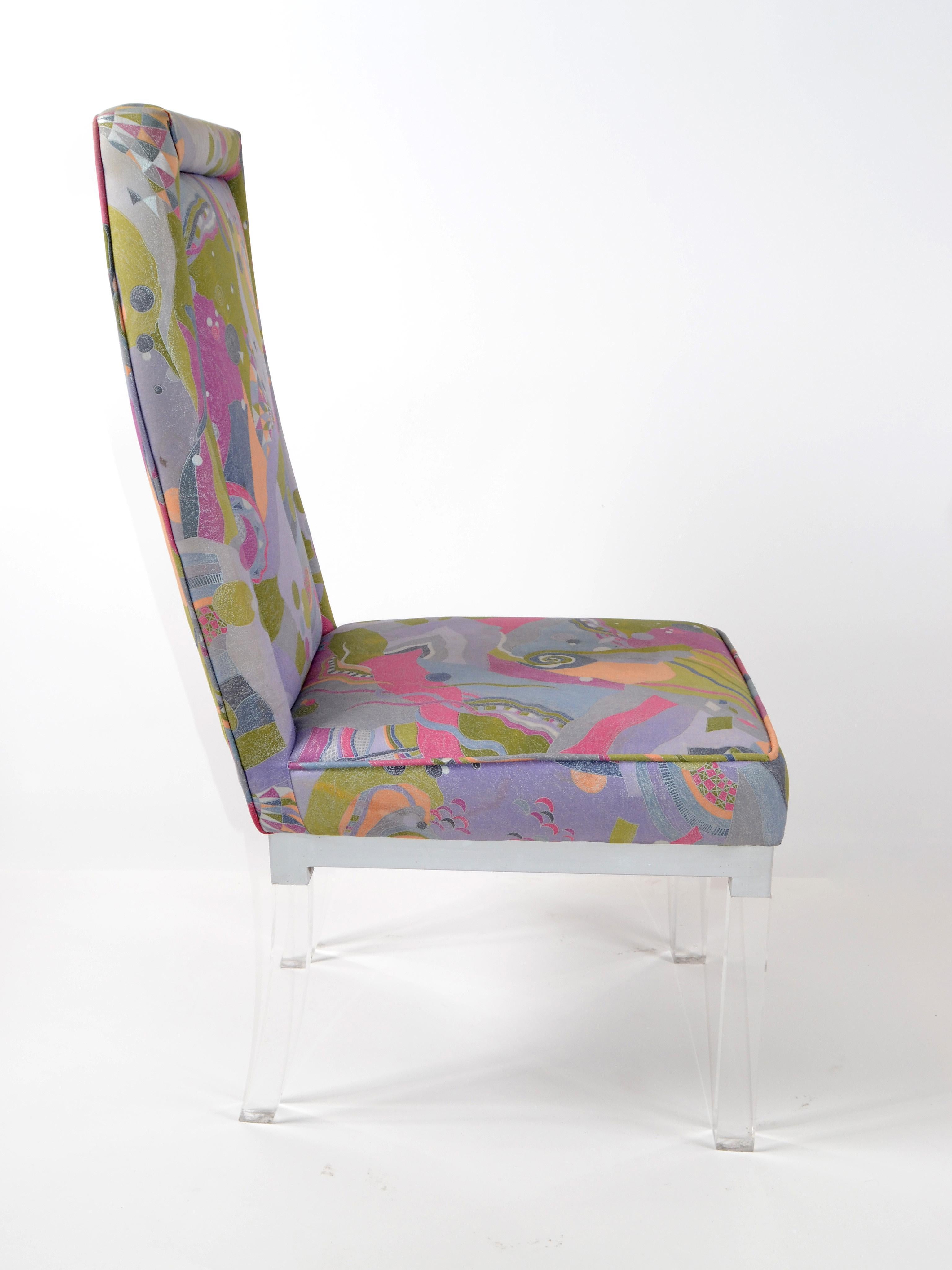 20ième siècle Charles Hollis Jones Mid-Century Modern Acrylic & Chrome Dining Chairs Set of 6 (chaises de salle à manger en acrylique et en chrome) en vente