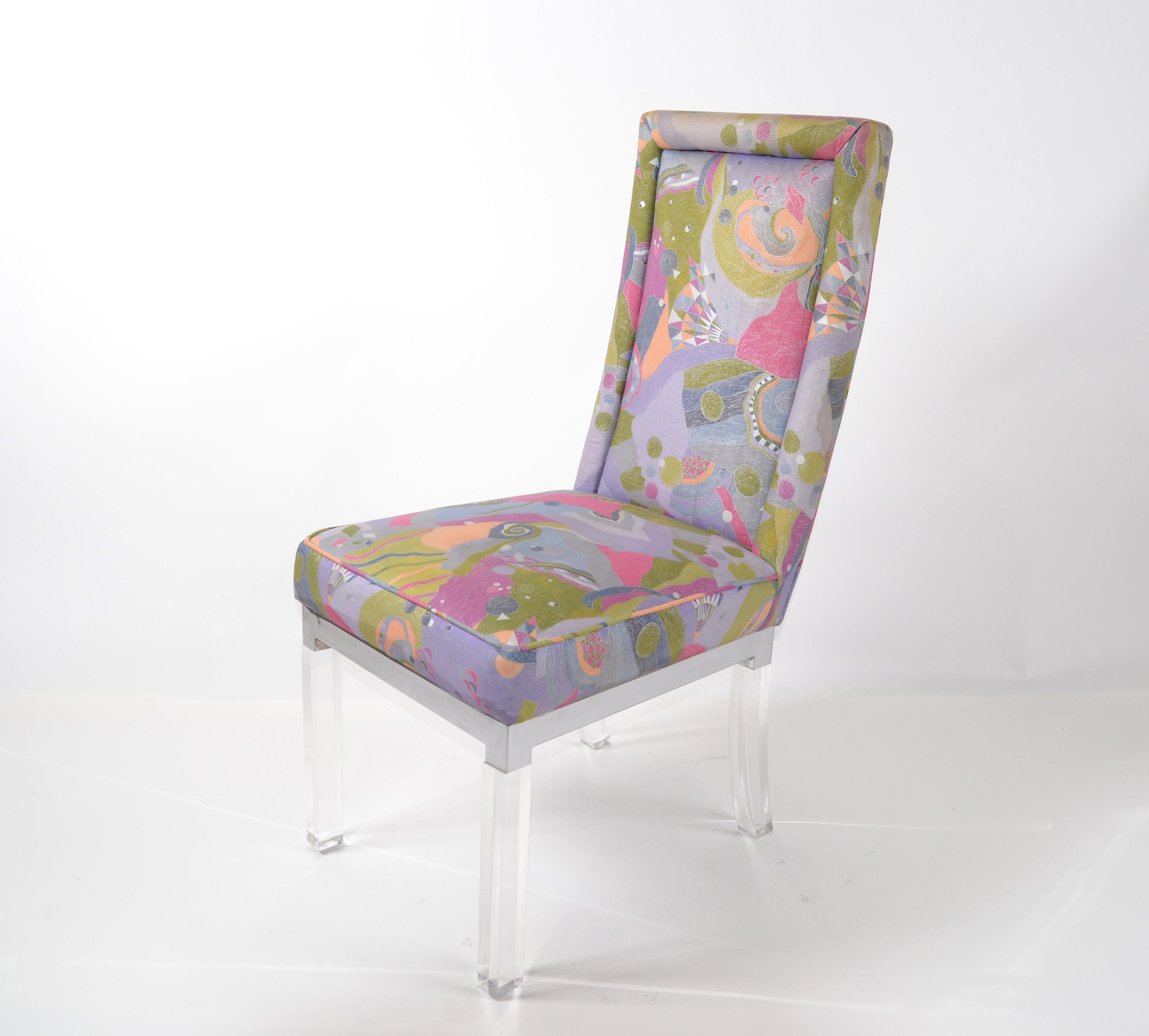 Charles Hollis Jones Mid-Century Modern Acrylic & Chrome Dining Chairs Set of 6 For Sale 1