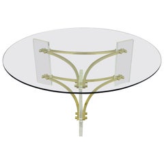 Retro Charles Hollis Jones Mid-Century Modern Brass & Lucite Round Glass Coffee Table