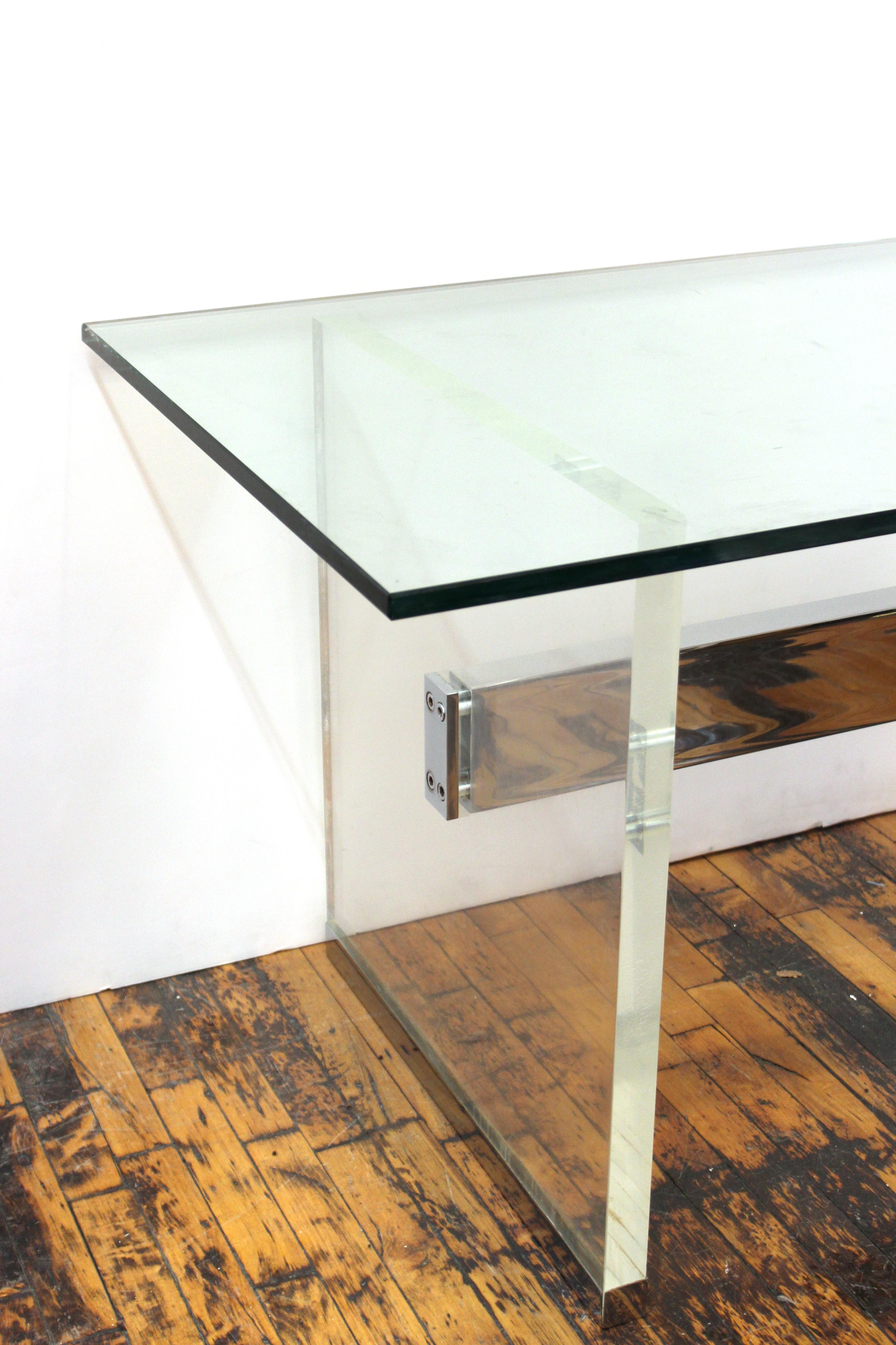 Charles Hollis Jones Mid-Century Modern Lucite Base Desk with Glass Top 2