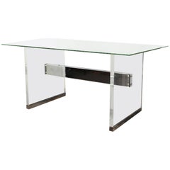 Charles Hollis Jones Mid-Century Modern Lucite Base Desk with Glass Top