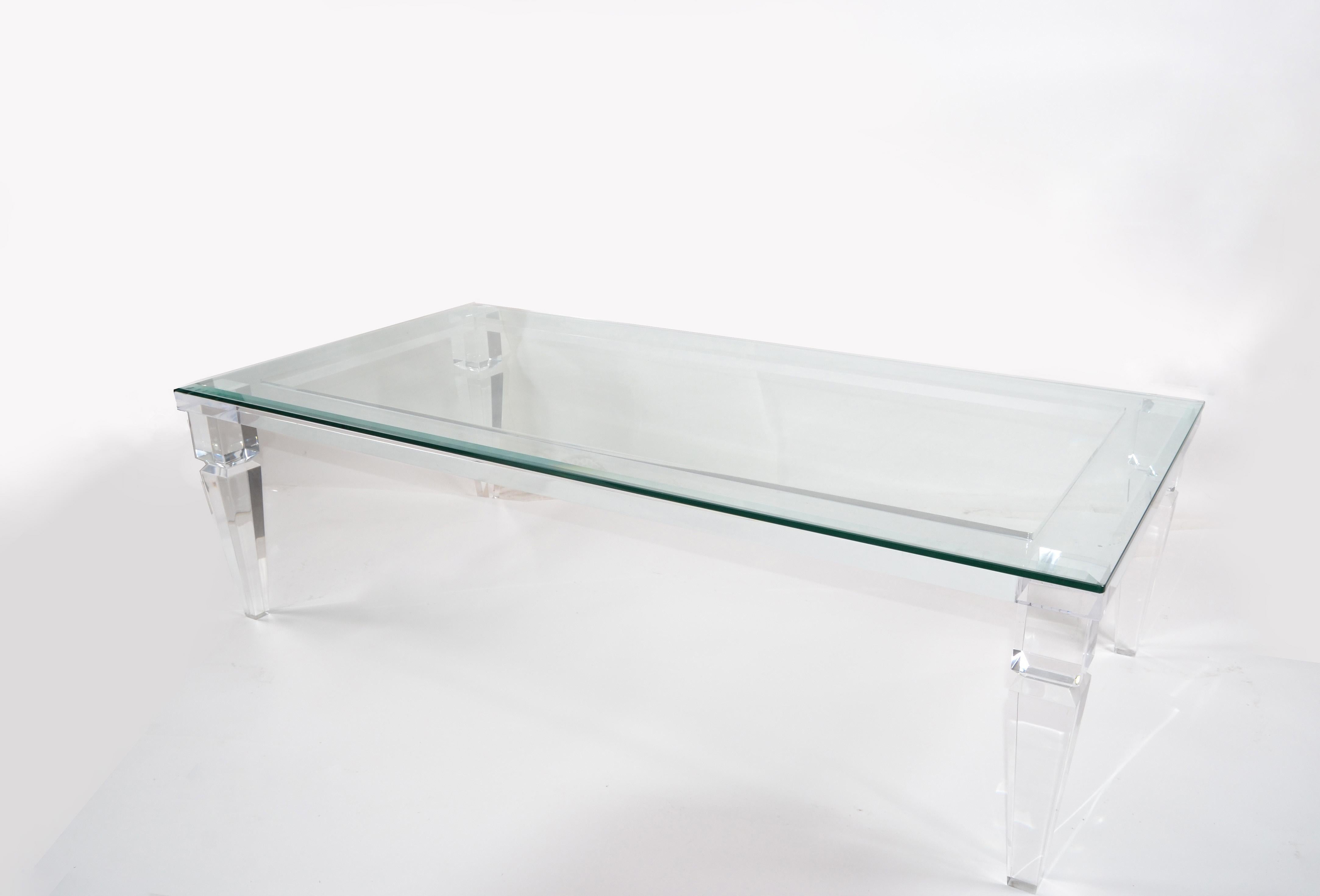 American Charles Hollis Jones Mid-Century Modern Lucite & Beveled Glass Coffee Table 1970 For Sale
