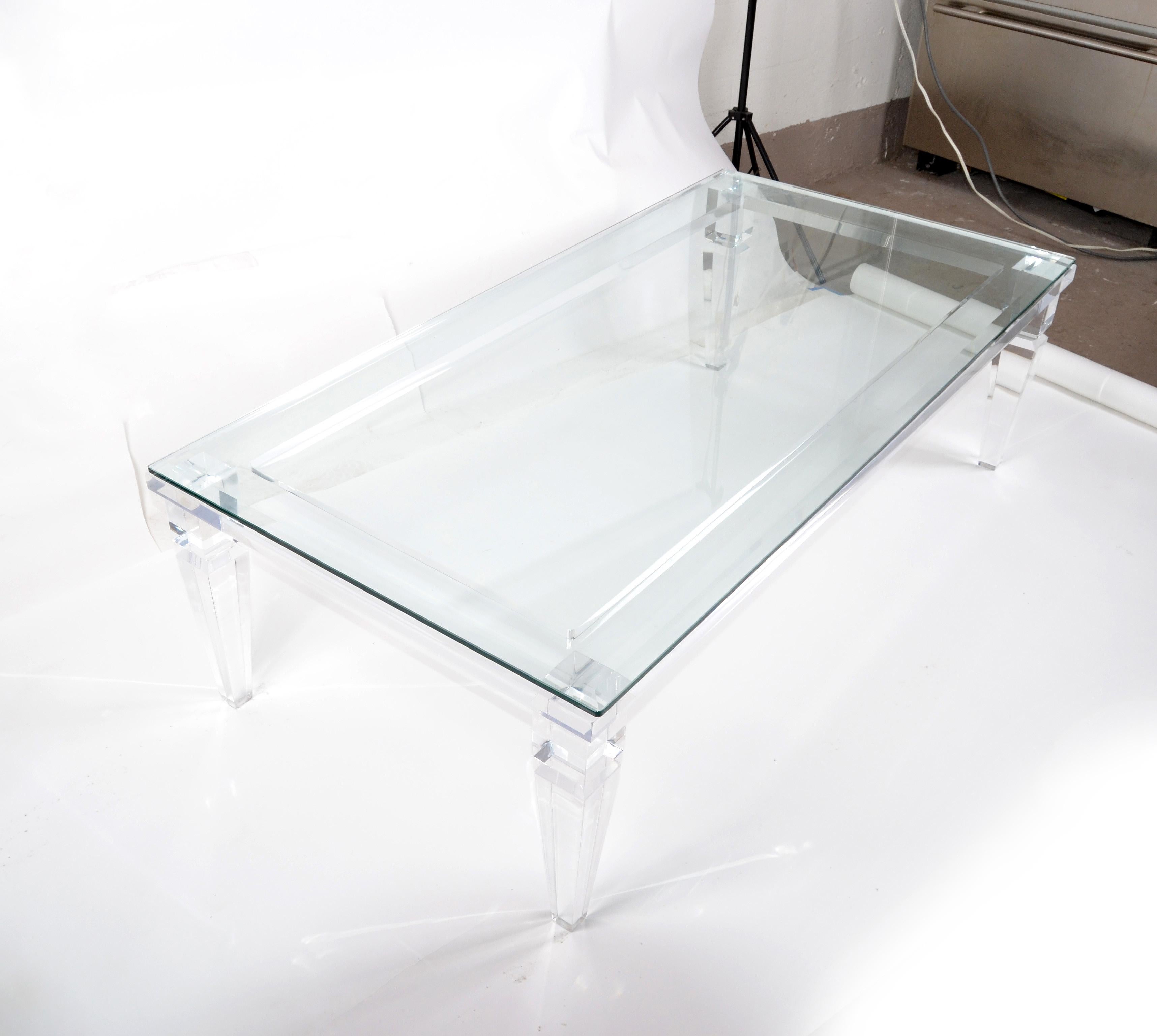 Charles Hollis Jones Mid-Century Modern Lucite & Beveled Glass Coffee Table 1970 For Sale 4