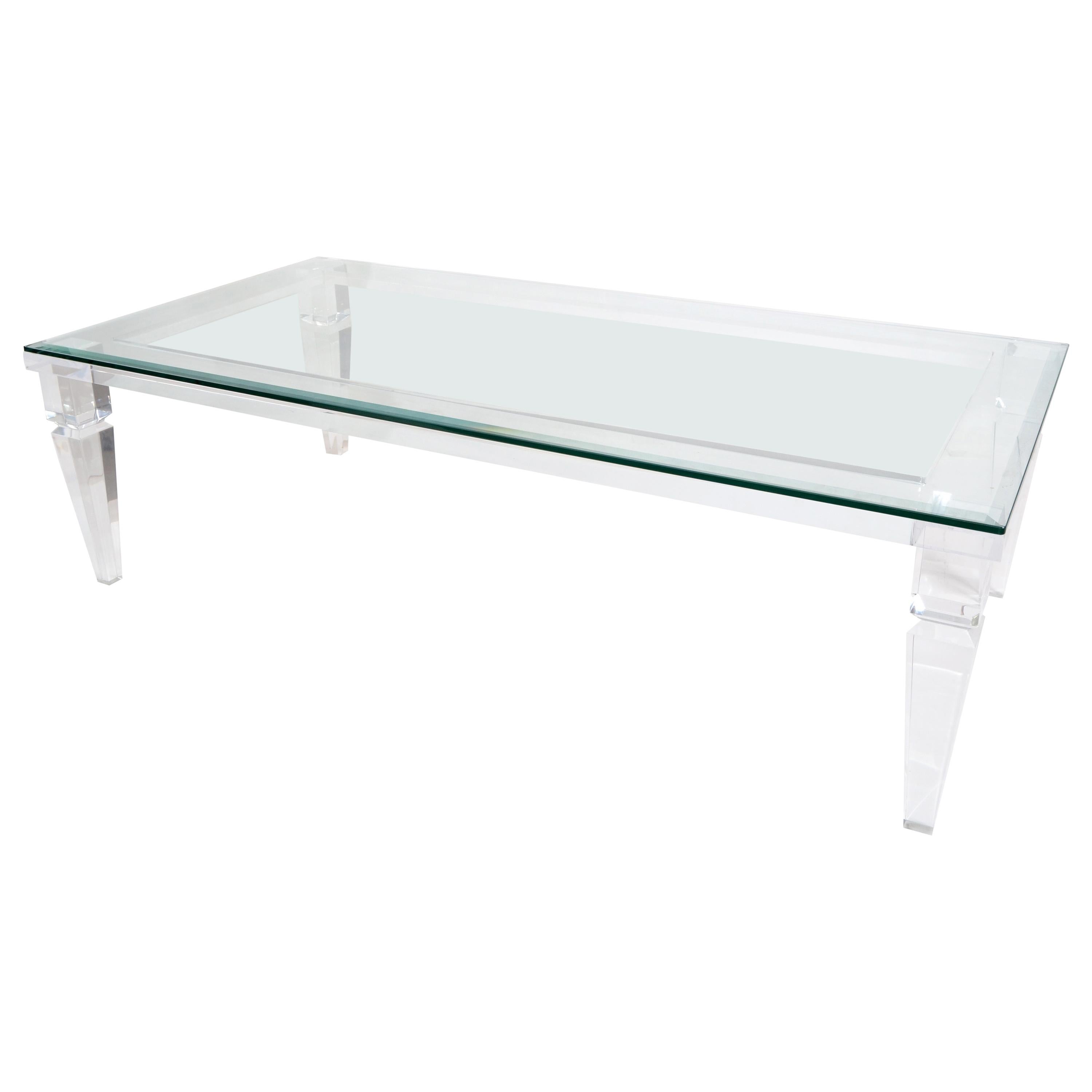 Charles Hollis Jones Mid-Century Modern Lucite & Beveled Glass Coffee Table 1970 For Sale