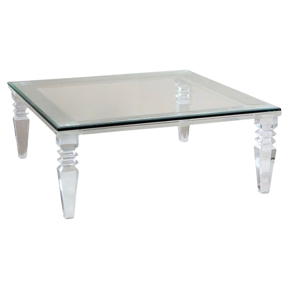 Square Lucite And Mirror Coffee Table At 1stdibs