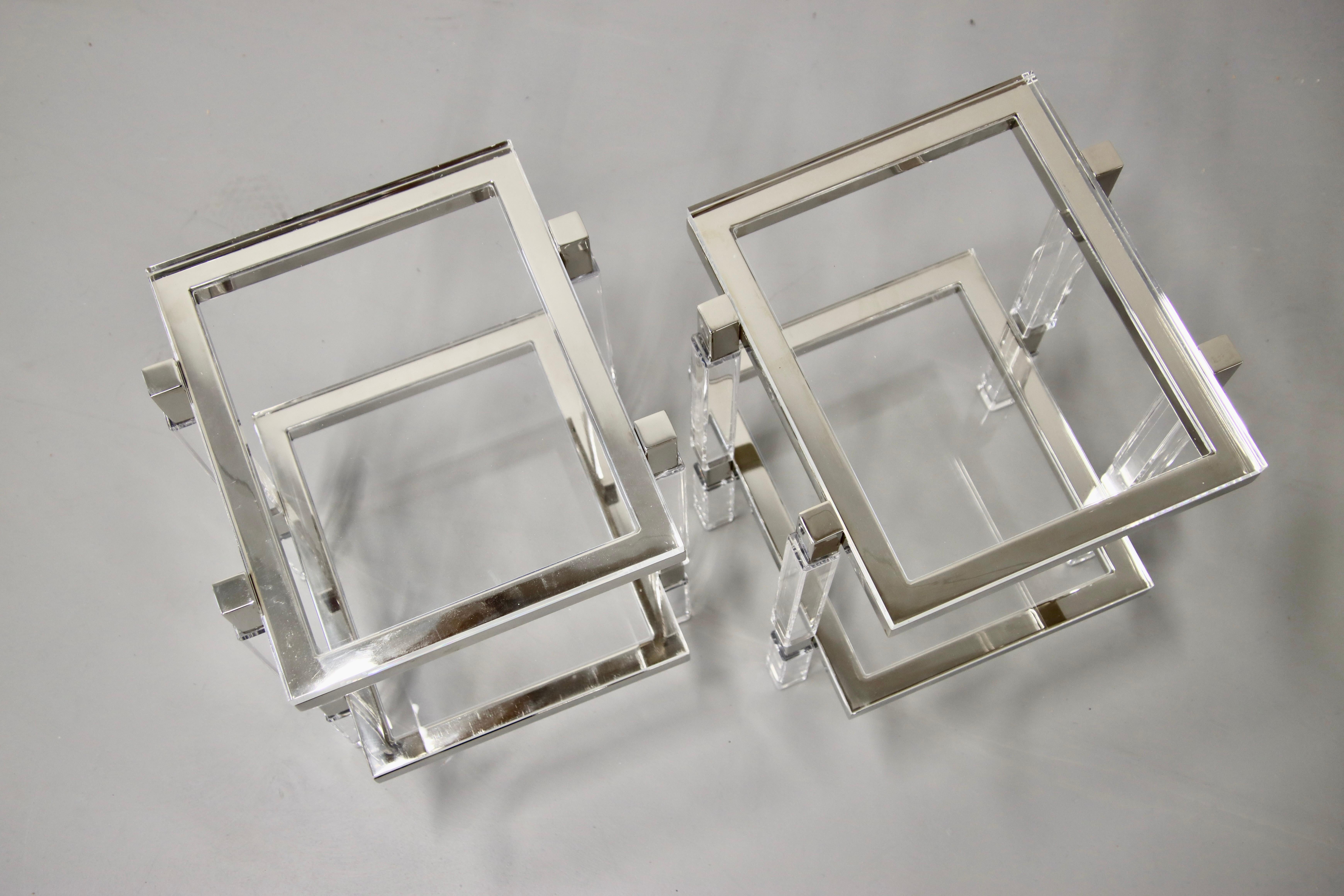 Américain Tables d'extrémité Charles Hollis Jones en nickel et lucite en vente