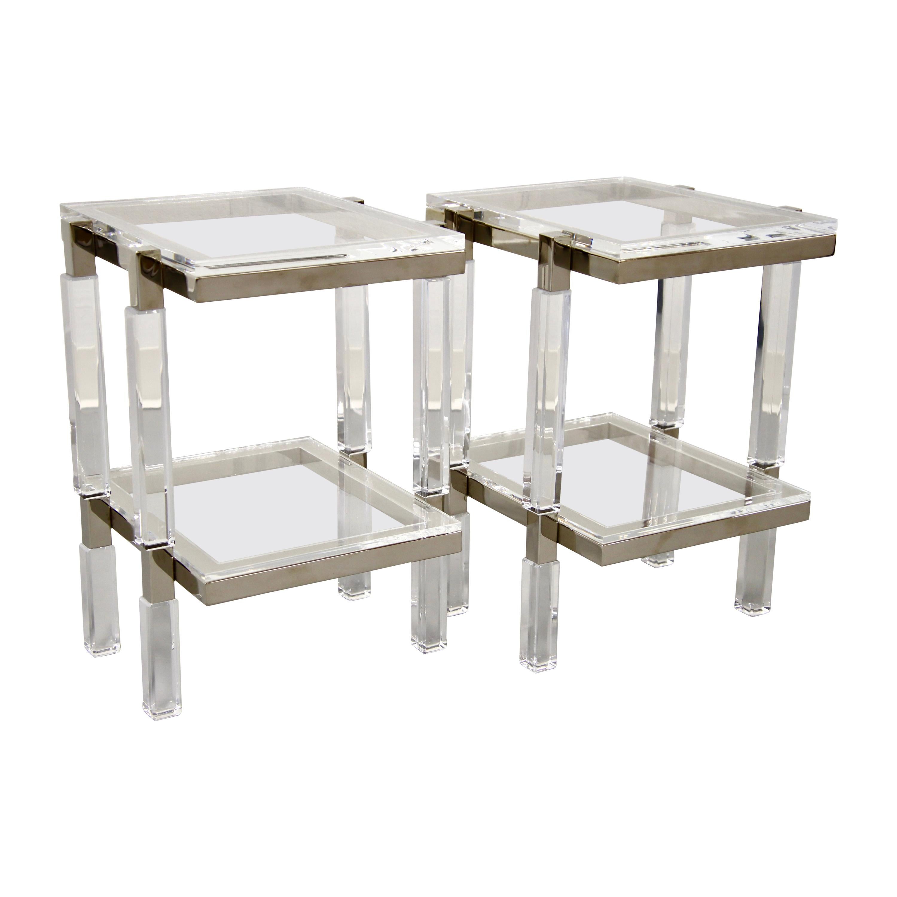 Charles Hollis Jones Nickel and Lucite End Tables