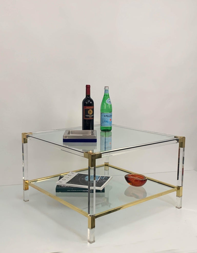 Charles Hollis Jones Plexiglass and Brass Italian Square Cocktail Table, 1970s For Sale 6