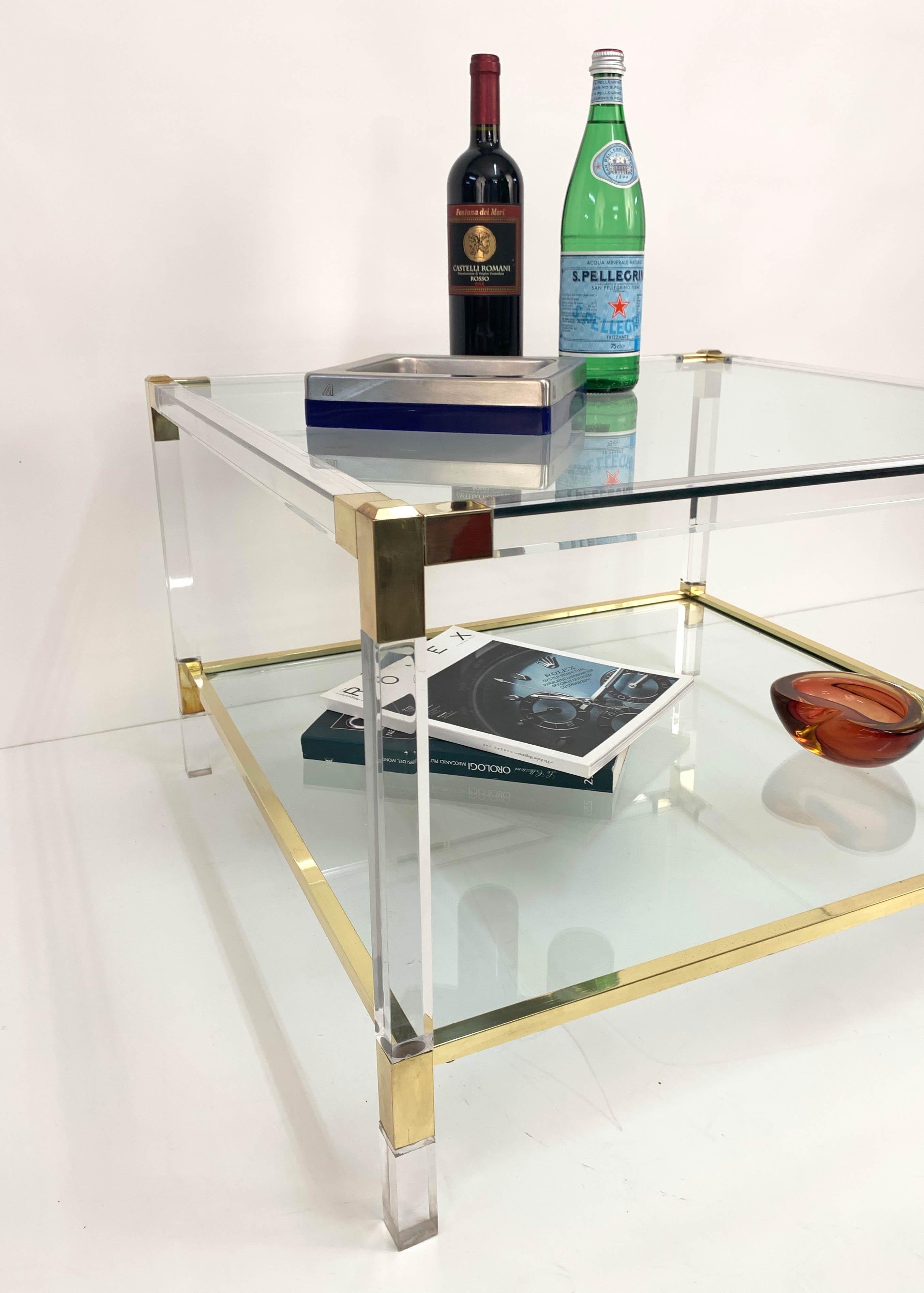 Charles Hollis Jones Plexiglass and Brass Italian Square Cocktail Table, 1970s For Sale 8