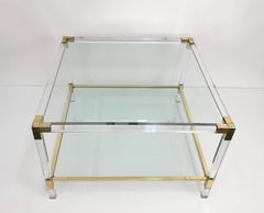 Charles Hollis Jones Plexiglass and Brass Italian Square Cocktail Table, 1970s