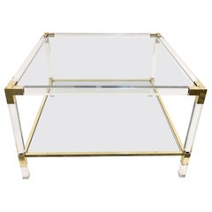 Charles Hollis Jones Plexiglass and Brass Italian Square Cocktail Table, 1970s