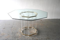 Charles Hollis Jones Post Modern Brass Lucite Octagonal Dining Table