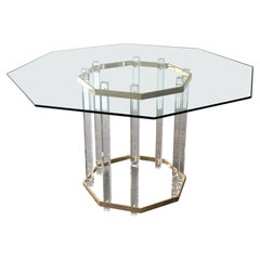 Charles Hollis Jones Mesa de comedor octogonal postmoderna de latón y lucita